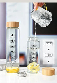 Bouteille d'eau en verre de 1L avec indicateur de temps