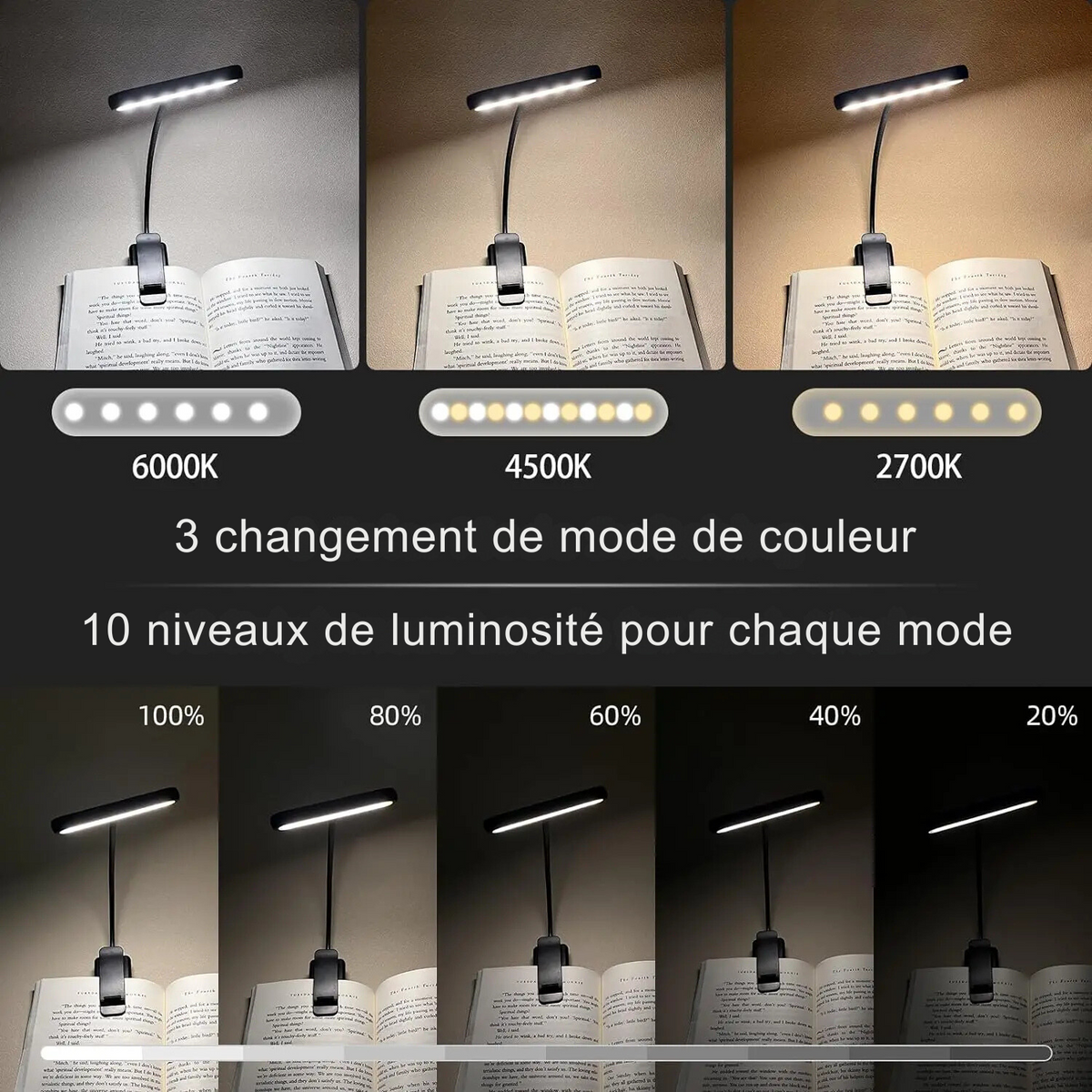 Lampe de Chevet de Lecture à Pince Rechargeable LED