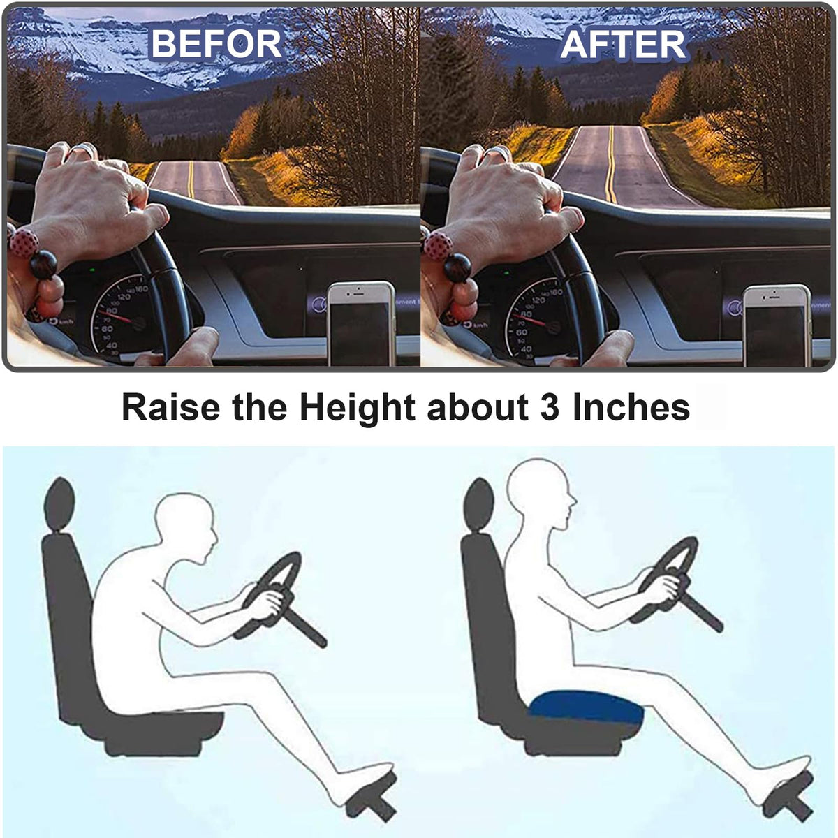 Rehausseur de Siège Auto Confortable pour Adultes – Conduite Ergonomique et Sécurisée