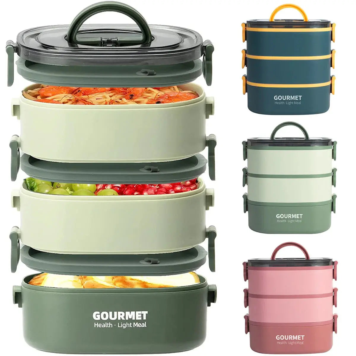 Bento Lunch Box 3 Couches Rose 2000ML (GOURMET)
