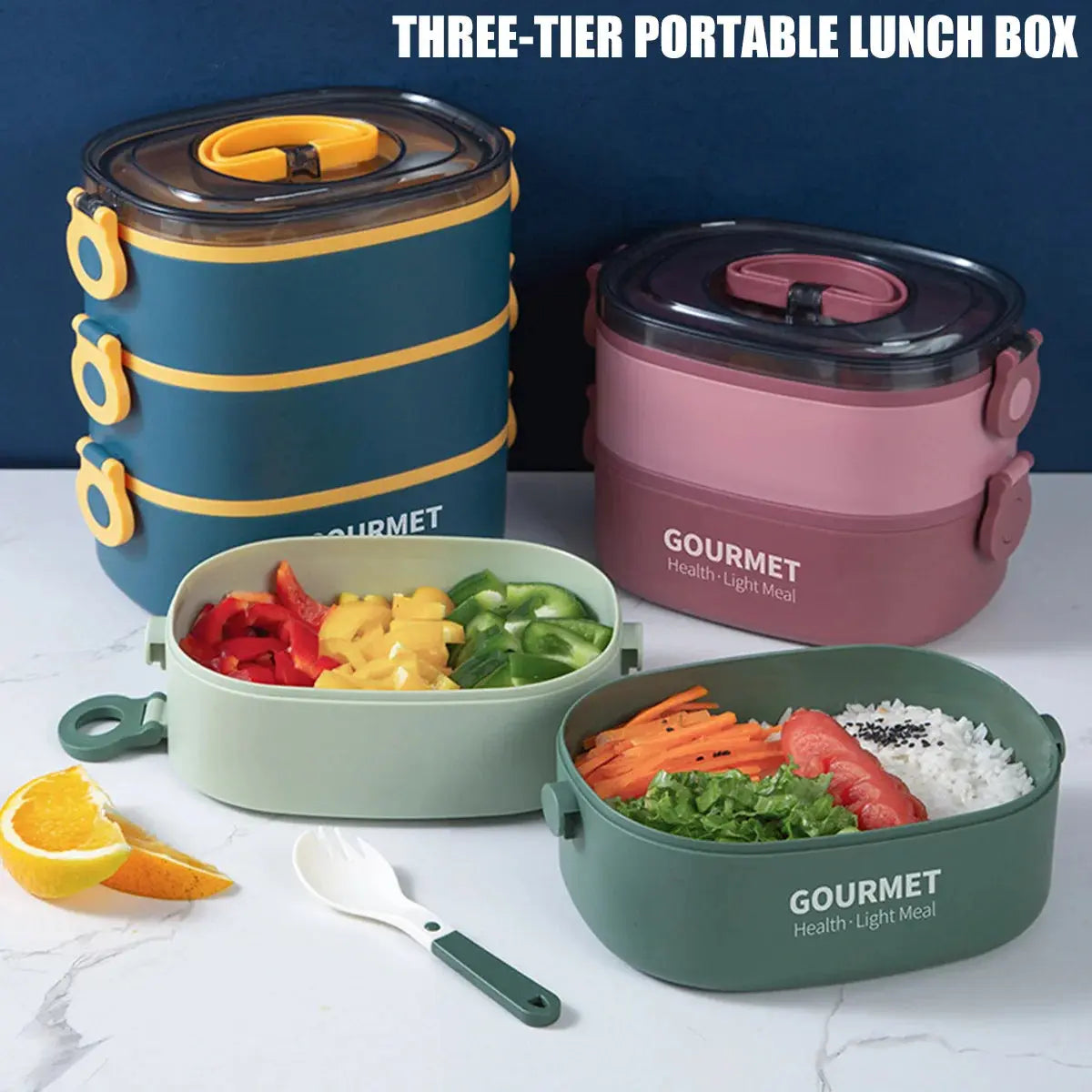 Bento Lunch Box 3 Couches Rose 2000ML (GOURMET)