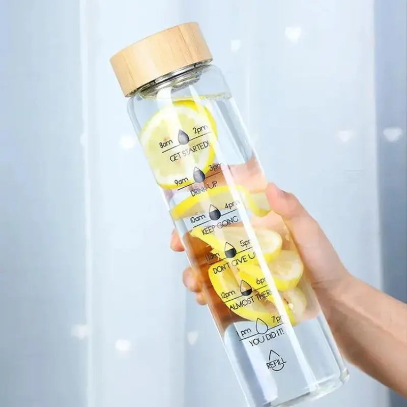 Bouteille d'eau en verre de 1L avec indicateur de temps