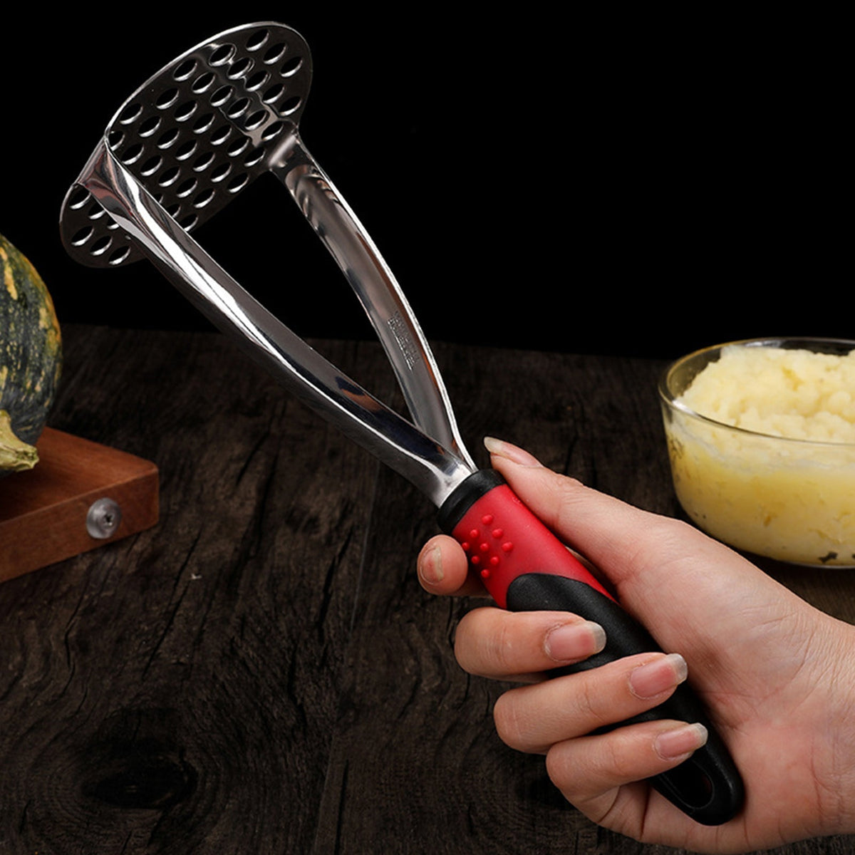 Presse-purée ergonomique en acier inoxydable