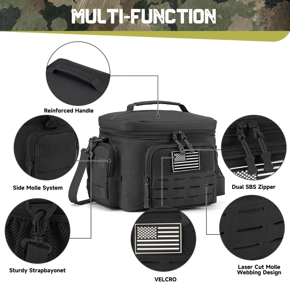 Sac Isotherme Repas Tactique Militaire Homme 13L (Noire)