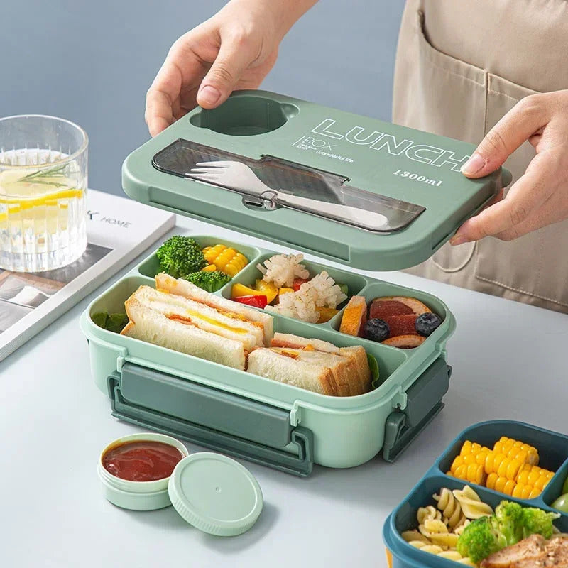 Bento Vert Compartimenté avec Couvercle et Couverts