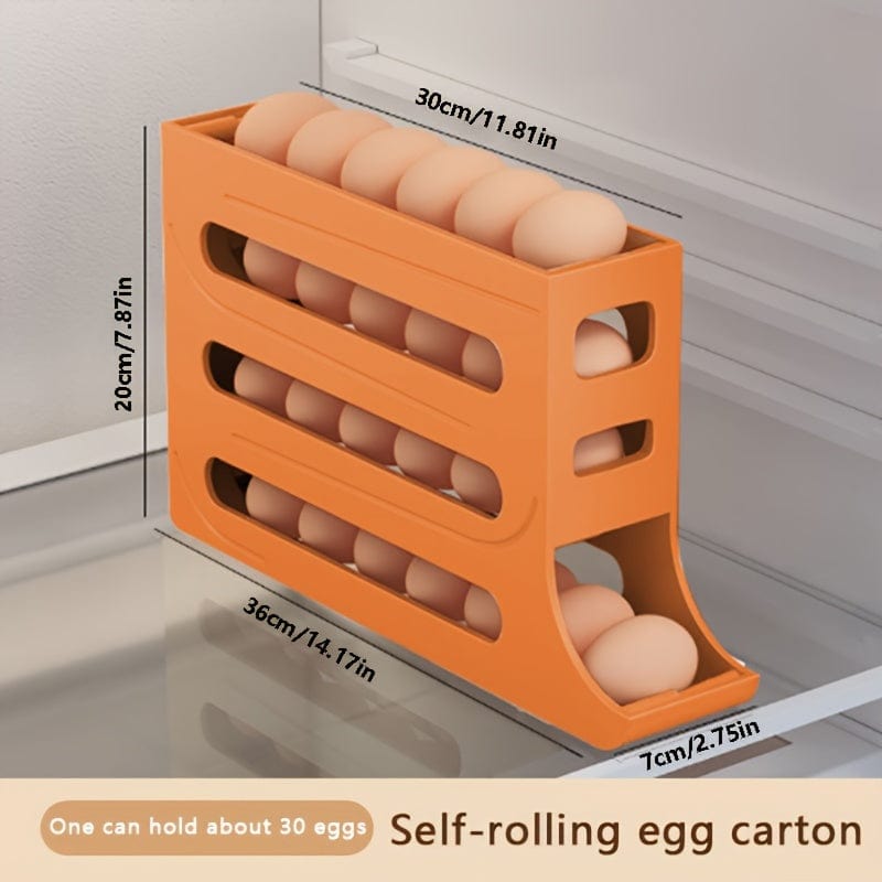 Boîte de Rangement Œufs Automatique en Polypropylène - Organisateur Œufs Réfrigérateur (30 Œufs) Orange