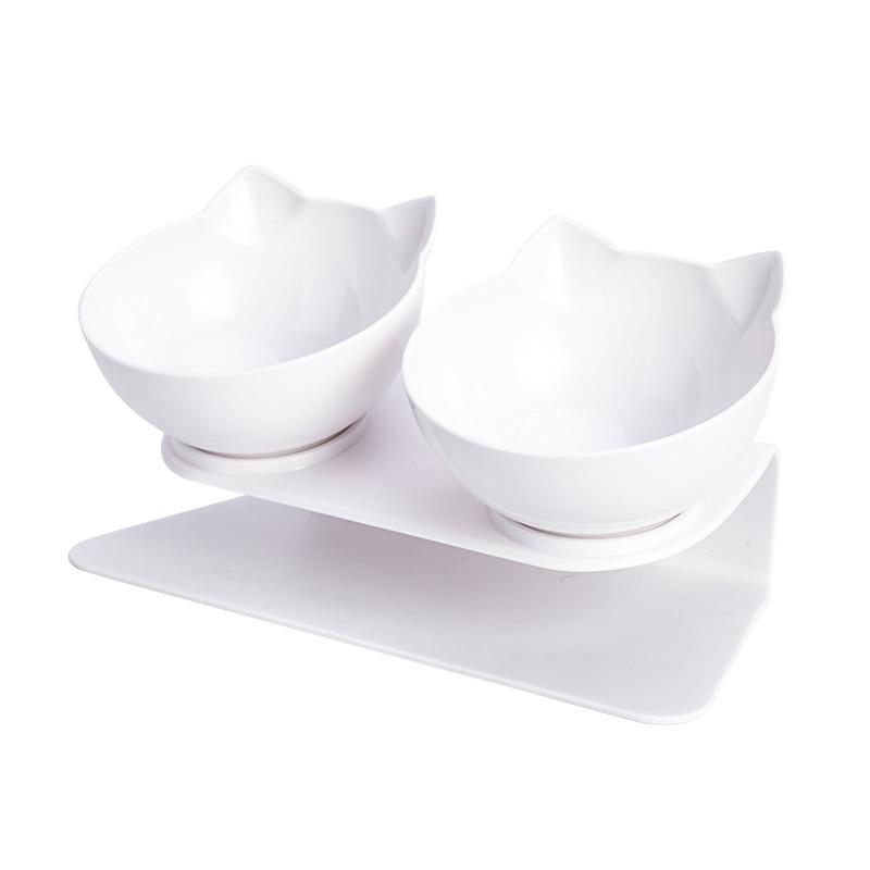 Bols pour Chats Orthopédique anti-dérapant - Double Blanc - 