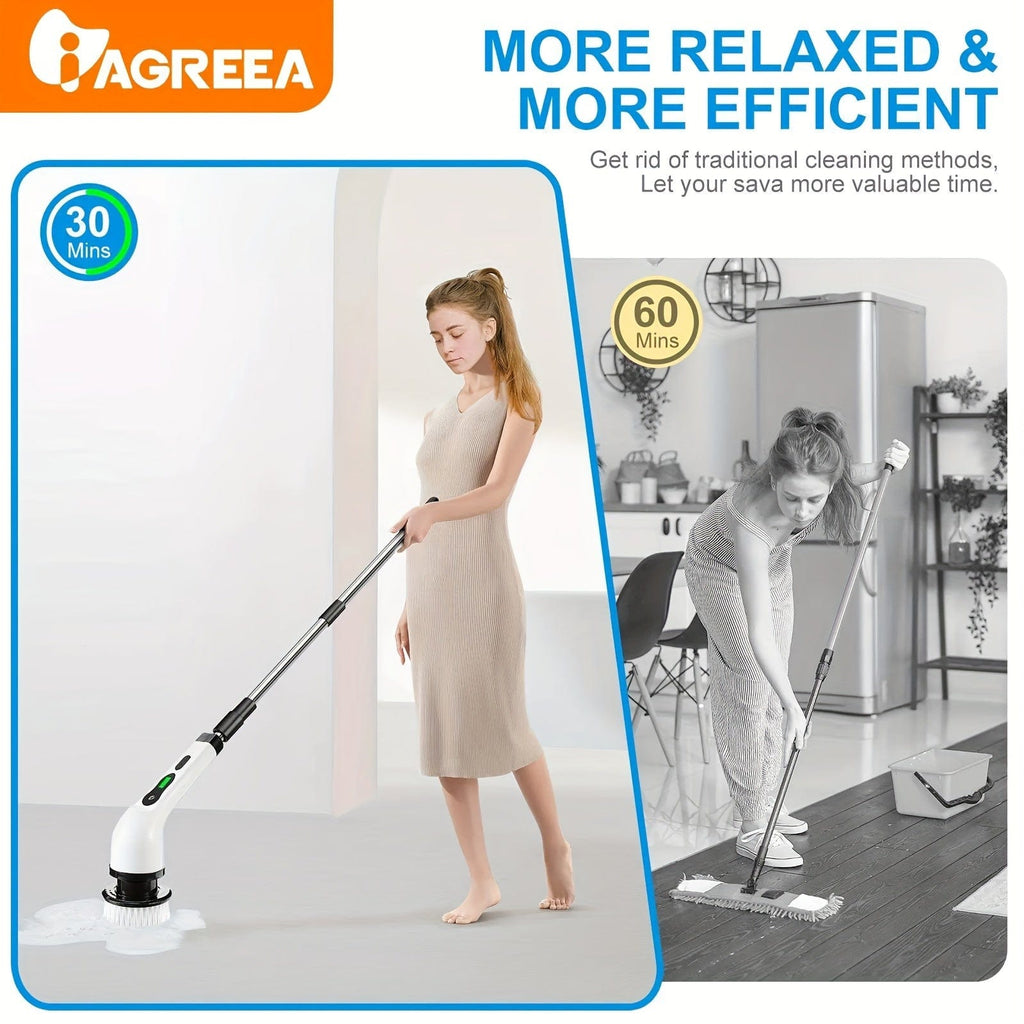 Brosse de Nettoyage Électrique sans Fil - 8 Têtes Remplaçables, Manche Extensible - Idéal pour Salle de Bain, Baignoire, Carrelage
