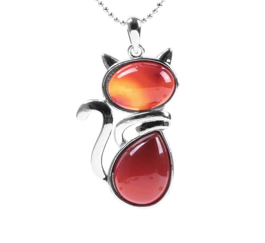 Collier pendentif silhouette de chat en pierre - MonPendentif