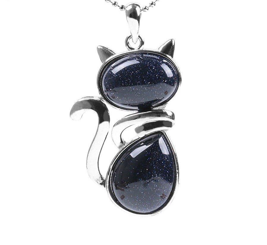 Collier pendentif silhouette de chat en pierre - MonPendentif
