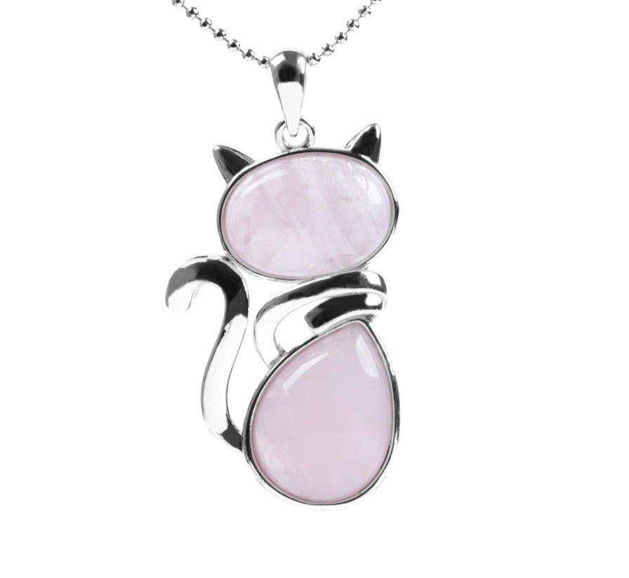 Collier pendentif silhouette de chat en pierre - MonPendentif