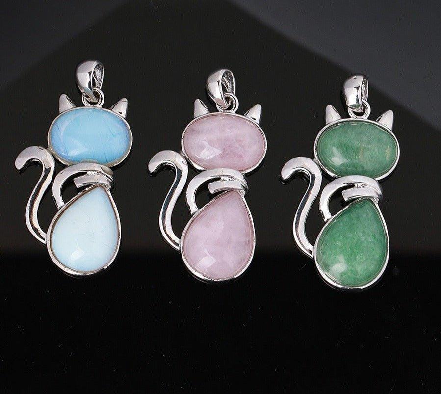 Collier pendentif silhouette de chat en pierre