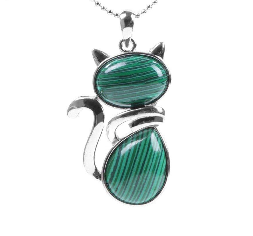Collier pendentif silhouette de chat en pierre - MonPendentif