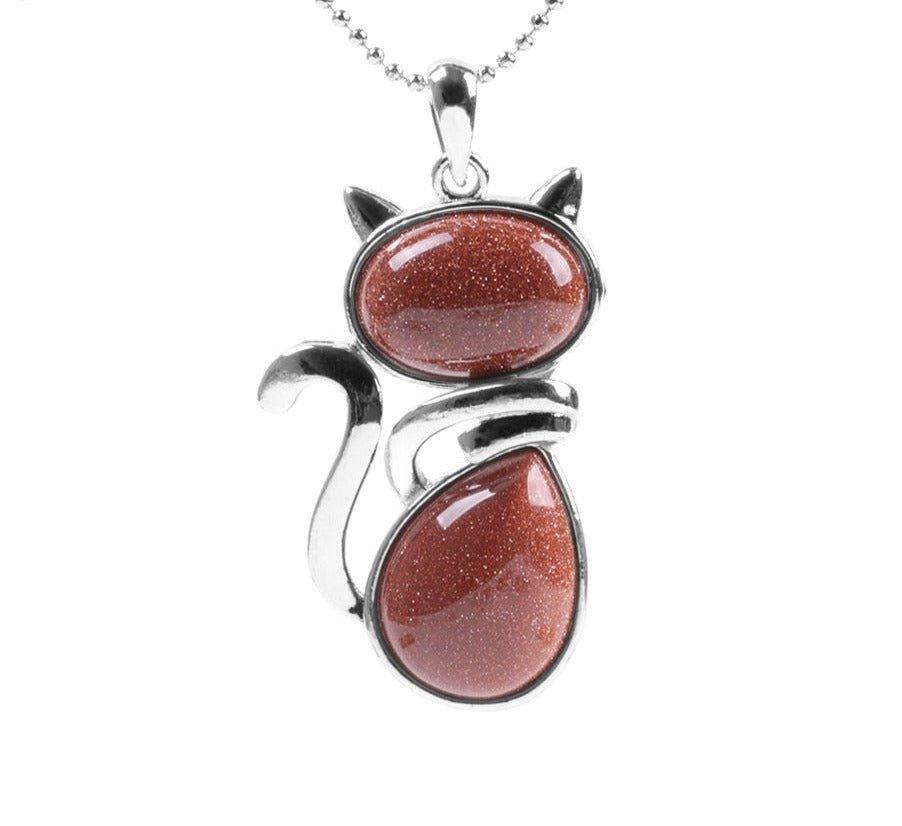 Collier pendentif silhouette de chat en pierre - MonPendentif