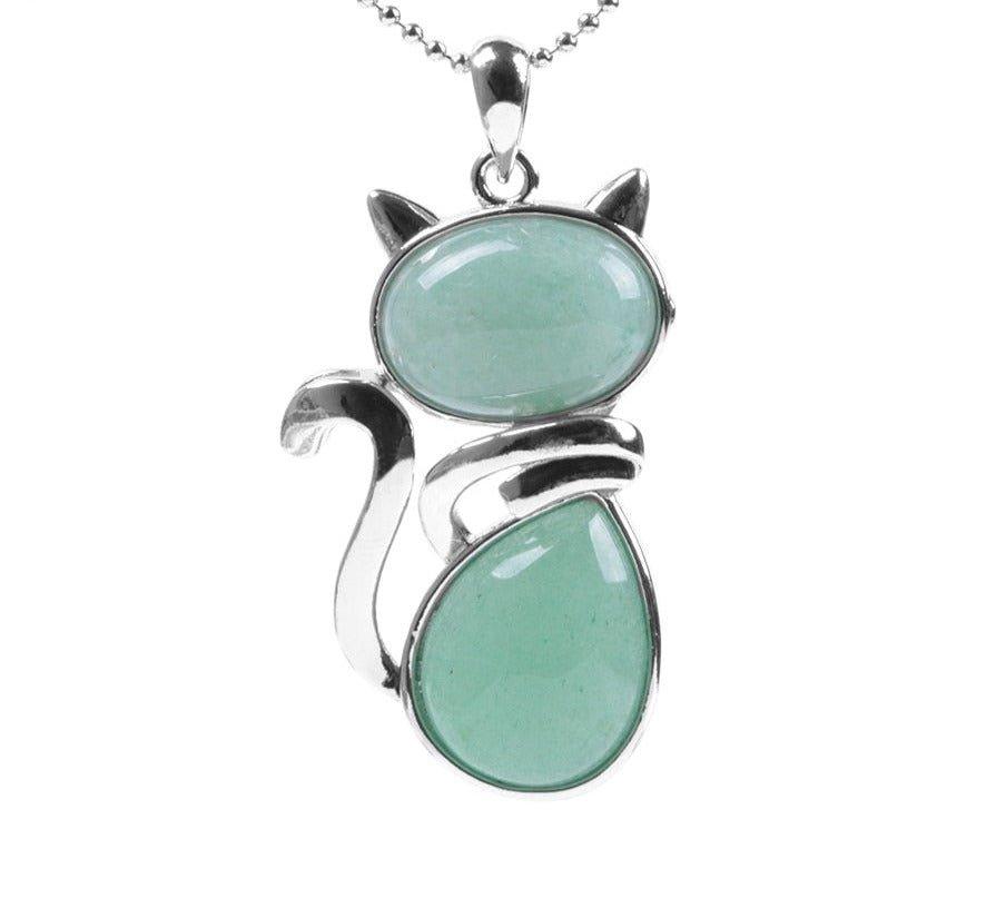 Collier pendentif silhouette de chat en pierre - MonPendentif