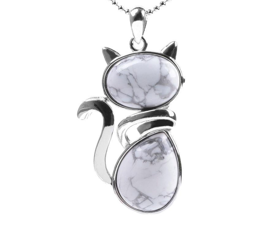 Collier pendentif silhouette de chat en pierre - MonPendentif