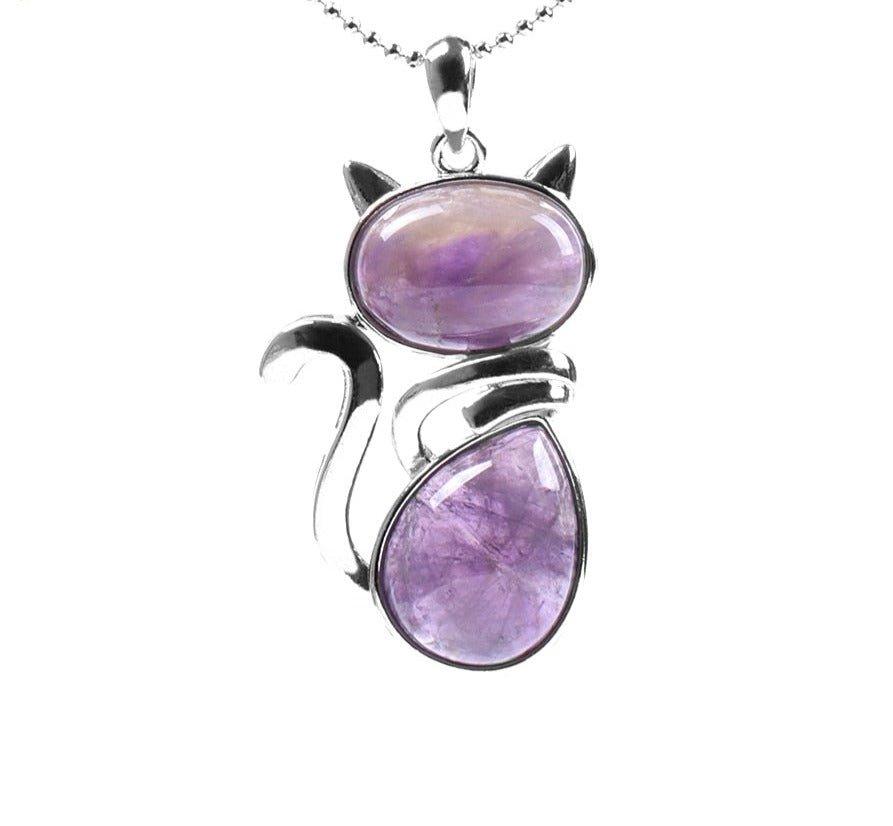 Collier pendentif silhouette de chat en pierre - MonPendentif