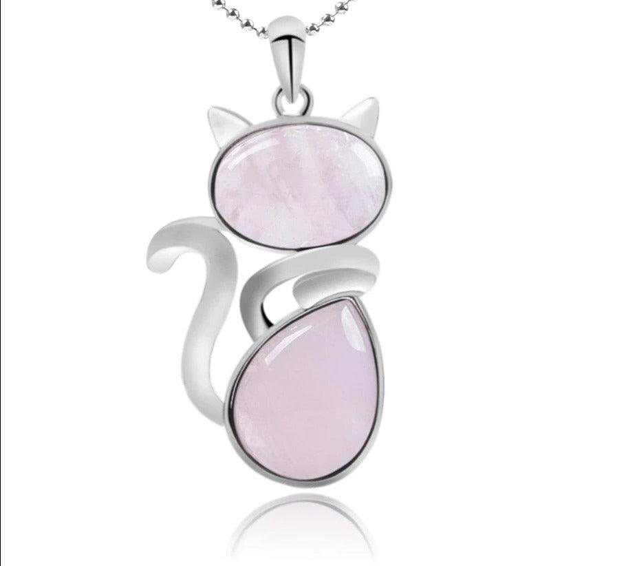 Collier pendentif silhouette de chat en pierre