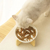 gamelle anti glouton chat céramique et bois