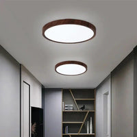 Plafonnier Circulaire Ultra-Fin – Design Minimaliste avec Finition en Noyer et Éclairage LED Réglable