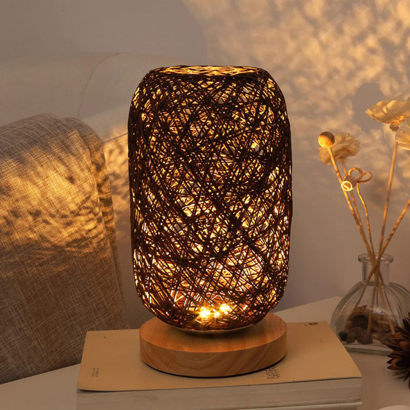 Lampe de chevet Rotin et Bois  LampesDeChevet Marron  
