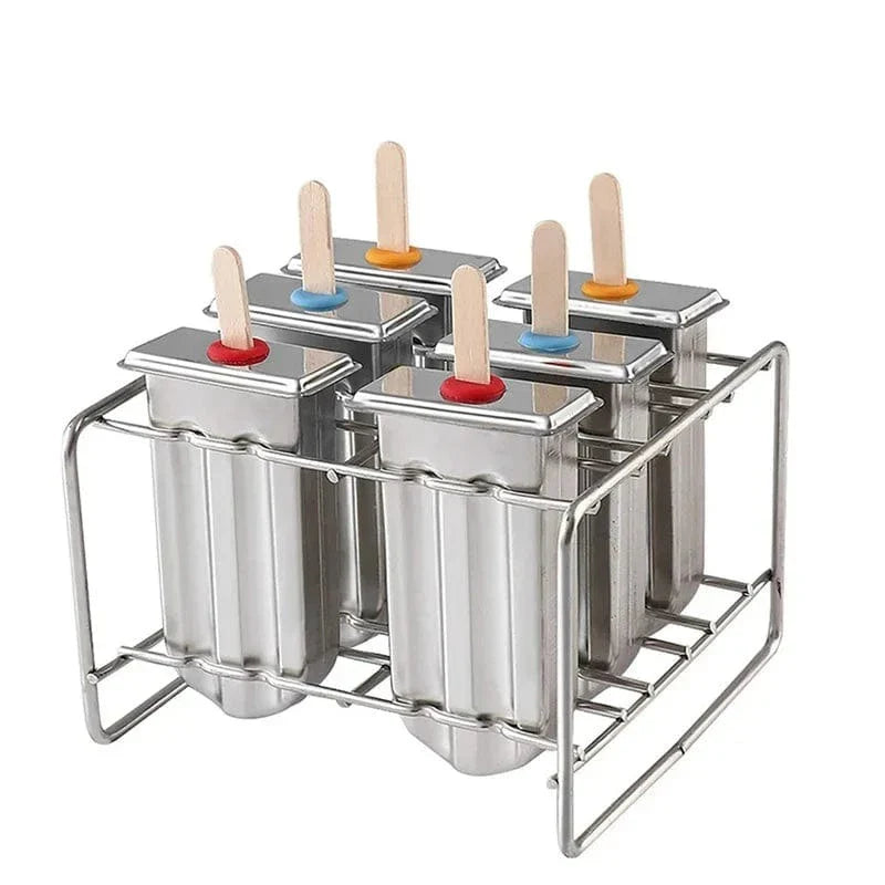 Moule à Glace en Inox pour Glaces à l'eau et Esquimaux - Fabrication de Délicieuses Friandises Estivales 6Pcs with Holder