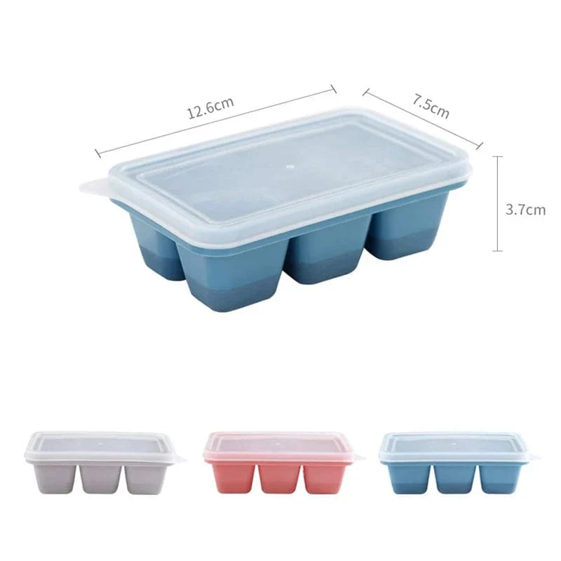 3 Bacs à glaçons de 6 compartiments en plastique avec couvercle