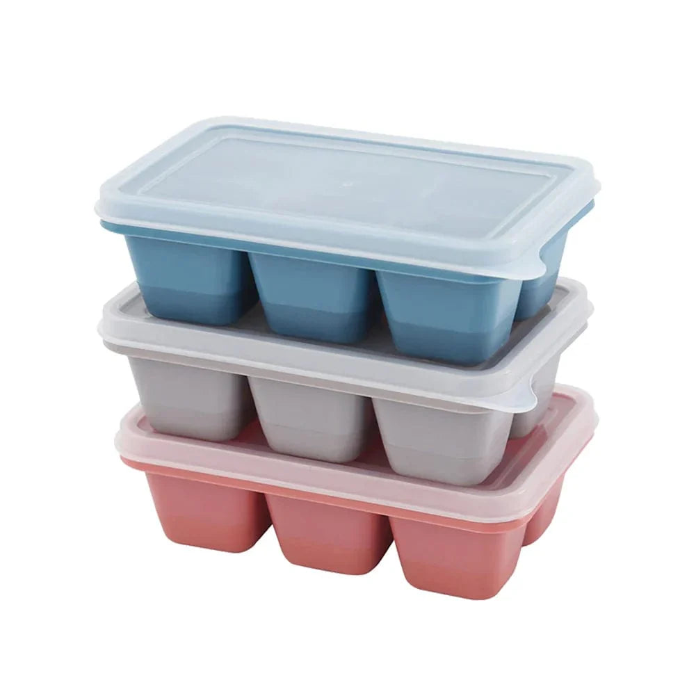3 Bacs à glaçons de 6 compartiments en plastique avec couvercle