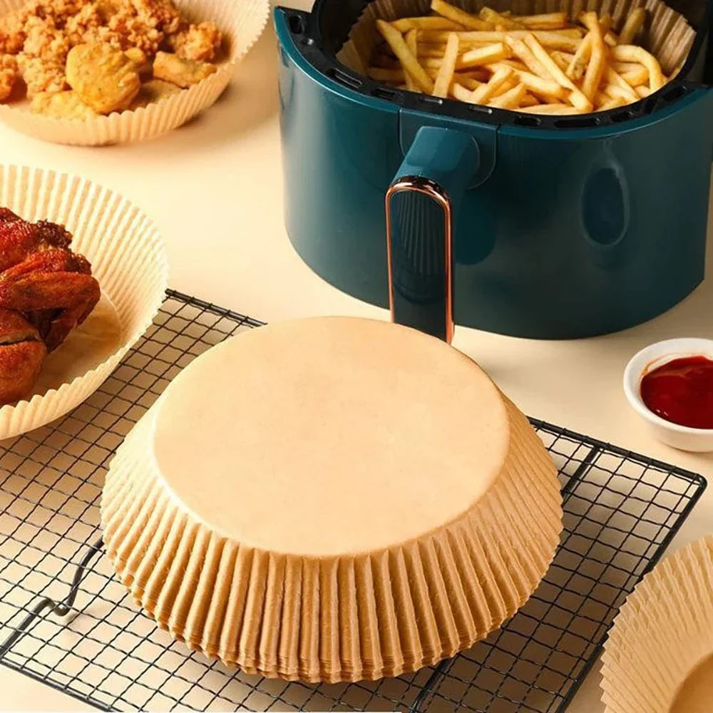 Papiers Cuisson Air Fryer, 100/50 Pièces, 16cm, Ronds, Blancs/Brun : Accessoires Cuisine Ecofriendly