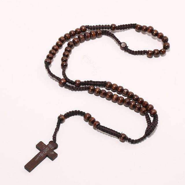 Brun Pendentif Chapelet en bois - Croix