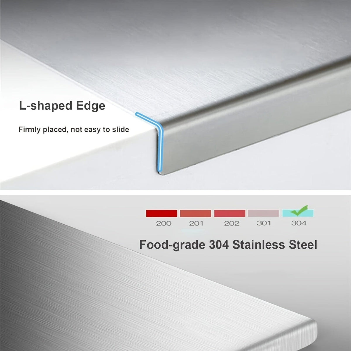 Planche à Découper en Inox - Antidérapante avec Bord de Protection